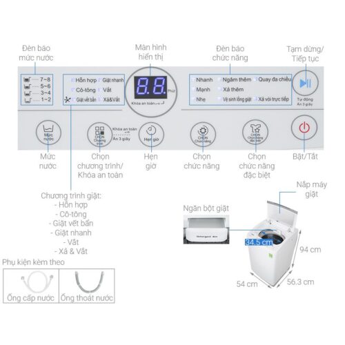 Máy Giặt Whirlpool 8.5 Kg VWVC8502FW cửa trên 9 Kích thước máy Giặt Whirlpool 8.5 Kg VWVC8502FW cửa trên