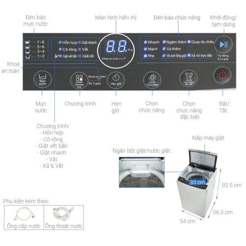 Máy Giặt Whirlpool 9.5 Kg VWVC9502FS cửa trên 9 Kích thước máy Giặt Whirlpool 9.5 Kg VWVC9502FS cửa trên