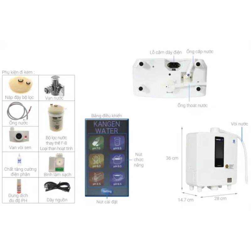 Máy lọc nước Kangen LeveLuk K8 4 Kích thước máy lọc nước Kangen LeveLuk K8