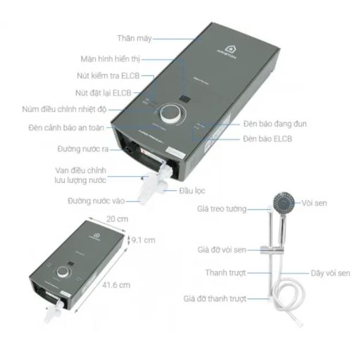 Máy nước nóng Ariston AURES PREMIUM+ 4.5P 9 Kích thước máy nước nóng Ariston AURES PREMIUM+ 4.5P