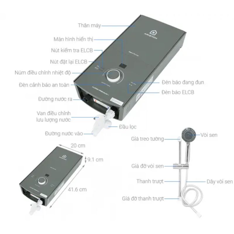 Máy nước nóng Ariston AURES PREMIUM+ 4.5P 5 Kích thước máy nước nóng Ariston AURES PREMIUM+ 4.5P