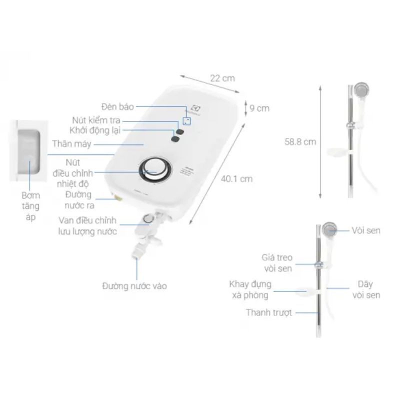 Máy nước nóng Electrolux EWE451KB-DWG2 7 Kích thước máy nước nóng Electrolux EWE451KB-DWG2