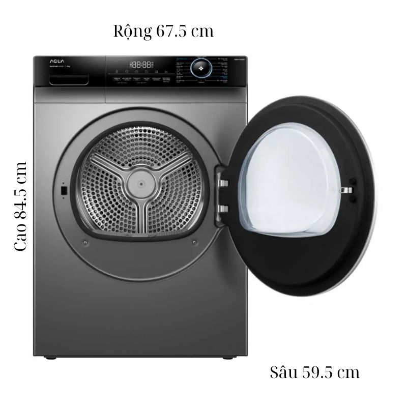 Máy Sấy Bơm Nhiệt Aqua Inverter 10 Kg AQH-H1000H.PS 6 Kích thước máy Sấy Bơm Nhiệt Aqua Inverter 10 Kg AQH-H1000H.PS