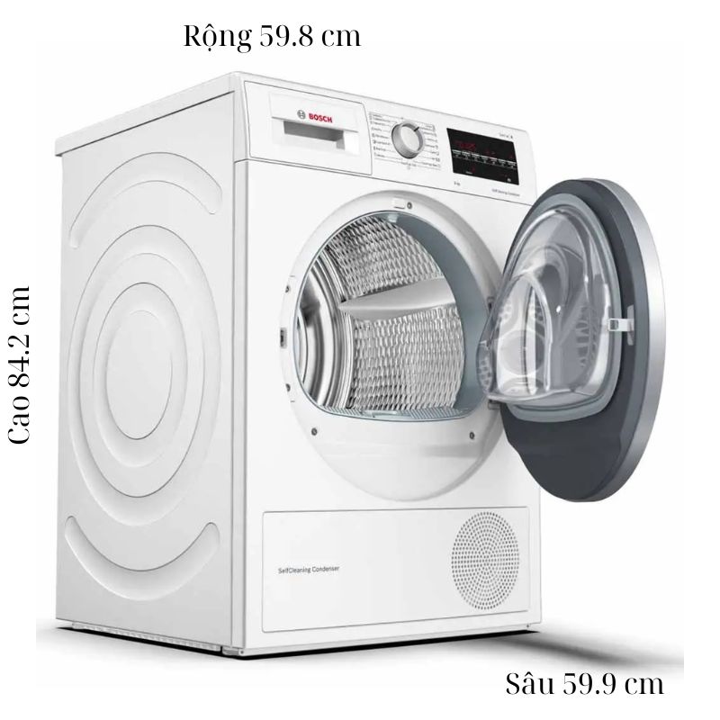 Máy Sấy Bơm Nhiệt Bosch 9 Kg WTW85400SG Serie 6 5 Kích thước máy Sấy Bơm Nhiệt Bosch 9 Kg WTW85400SG Serie 6