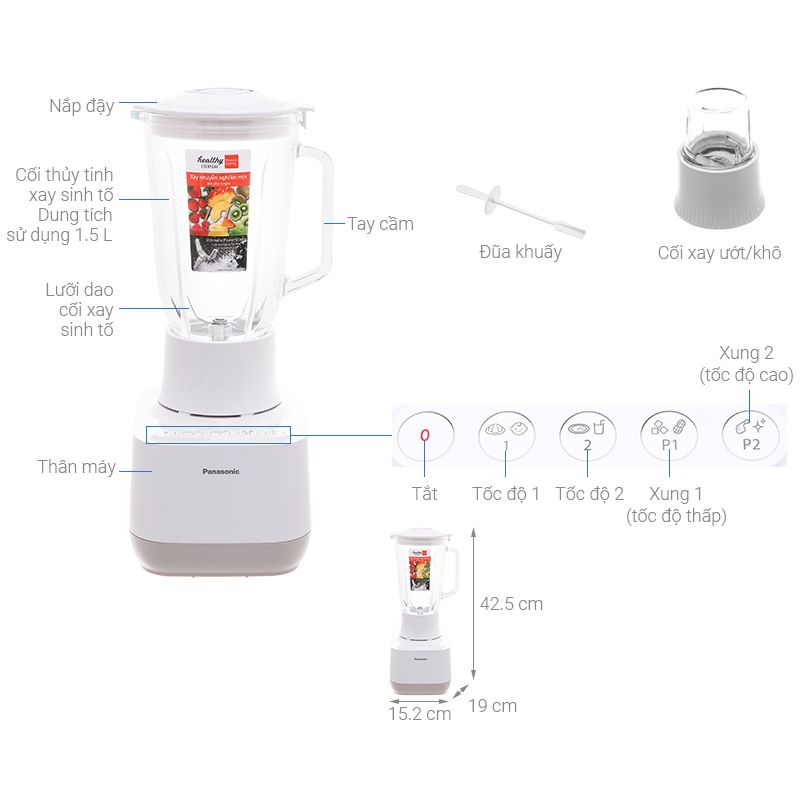 Máy xay sinh tố Panasonic MX-MG5351WRA 5 Kích thước máy xay sinh tố Panasonic MX-MG5351WRA