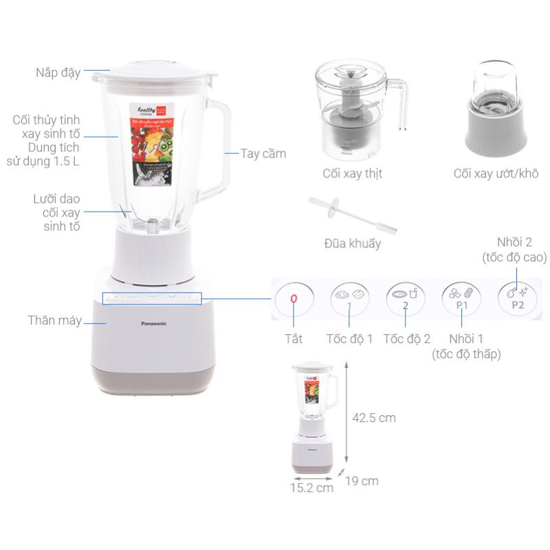 Máy xay sinh tố Panasonic MX-MG53C1CRA 5 Kích thước máy xay sinh tố Panasonic MX-MG53C1CRA