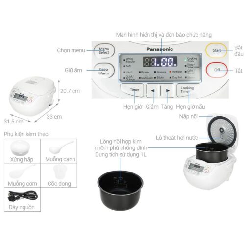 Nồi cơm điện tử Panasonic SR-CL108WRAM 7 Kích thước nồi cơm điện tử Panasonic SR-CL108WRAM
