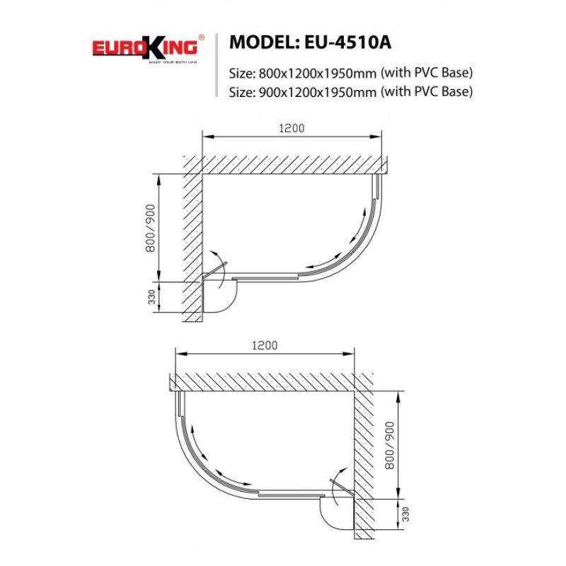 Phòng tắm vách kính Euroking EU-4510A 900mm 4 Kích thước phòng tắm vách kính Euroking EU-4510A 900mm
