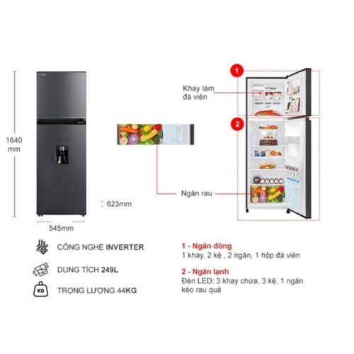 Tủ Lạnh 2 cánh Inverter 249 Lít Toshiba GR-RT325WE-PMV(06)-MG 7 Kích thước tủ Lạnh 2 cánh Inverter 249 Lít Toshiba GR-RT325WE-PMV(06)-MG