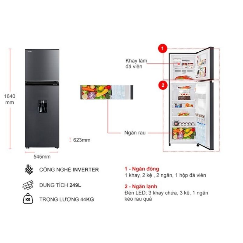 Tủ Lạnh 2 cánh Inverter 249 Lít Toshiba GR-RT325WE-PMV(06)-MG 5 Kích thước tủ Lạnh 2 cánh Inverter 249 Lít Toshiba GR-RT325WE-PMV(06)-MG