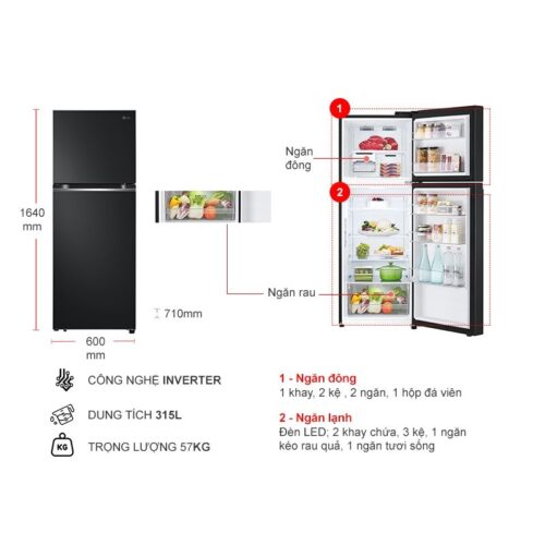 Tủ Lạnh 2 cánh Inverter 315 Lít LG LTB31BLM 9 Kích thước tủ Lạnh 2 cánh Inverter 315 Lít LG LTB31BLM