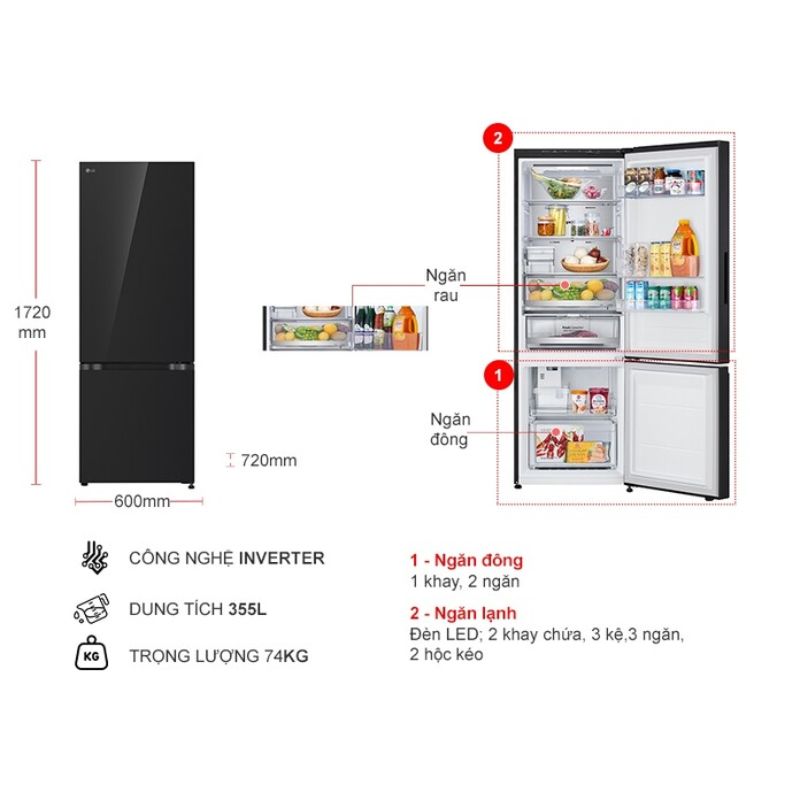 Tủ Lạnh 2 cánh Inverter 335 Lít LG LBB33BLGA 6 Kích thước tủ Lạnh 2 cánh Inverter 335 Lít LG LBB33BLGA