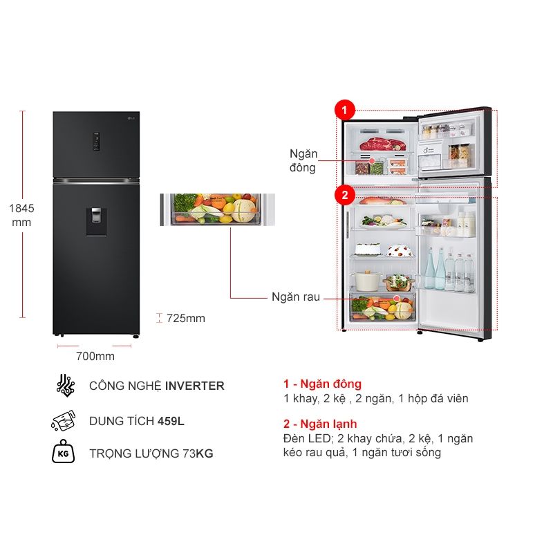 Tủ Lạnh 2 cánh Inverter 459 Lít LG LTD46BLMA 6 Kích thước tủ Lạnh 2 cánh Inverter 459 Lít LG LTD46BLMA