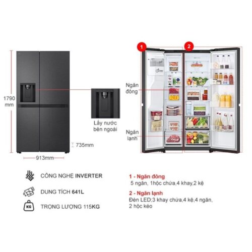 Tủ Lạnh 2 cánh side by side Inverter 641 Lít LG LSI63BLMA 9 Kích thước tủ Lạnh 2 cánh side by side Inverter 641 Lít LG LSI63BLMA