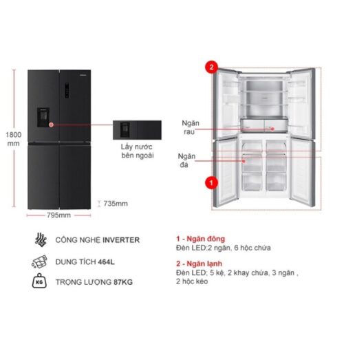 Tủ Lạnh 4 cánh Multi door Inverter 464 Lít Hitachi HR4N7520DSWDXVN 9 Kích thước tủ Lạnh 4 cánh Multi door Inverter 464 Lít Hitachi HR4N7520DSWDXVN