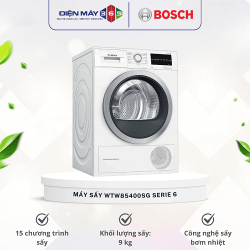Máy Sấy Bơm Nhiệt Bosch 9 Kg WTW85400SG Serie 6
