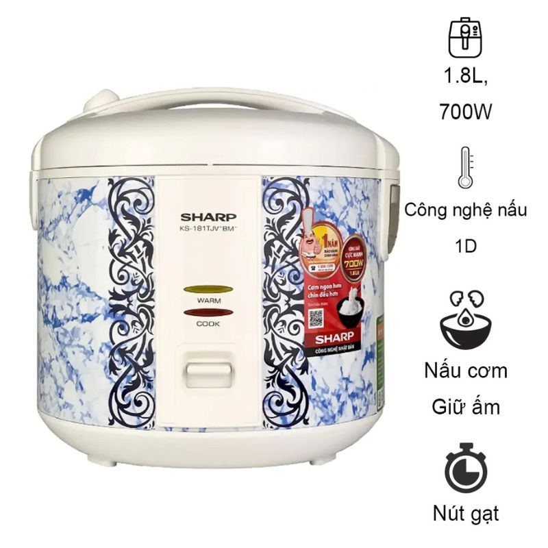 Nồi cơm điện Sharp KS-181TJV "BM" 1.8 lít 3 Nồi cơm điện Sharp KS-181TJV "BM" 1.8 lít