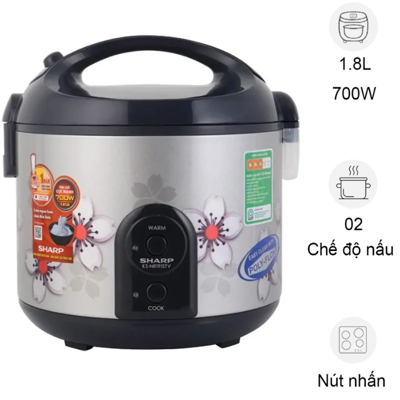 Nồi cơm điện Sharp KS-NR191STV "SS" 1.8 lít 3 "Nồi cơm điện Sharp KS-NR191STV ""SS"" 1.8 lít"