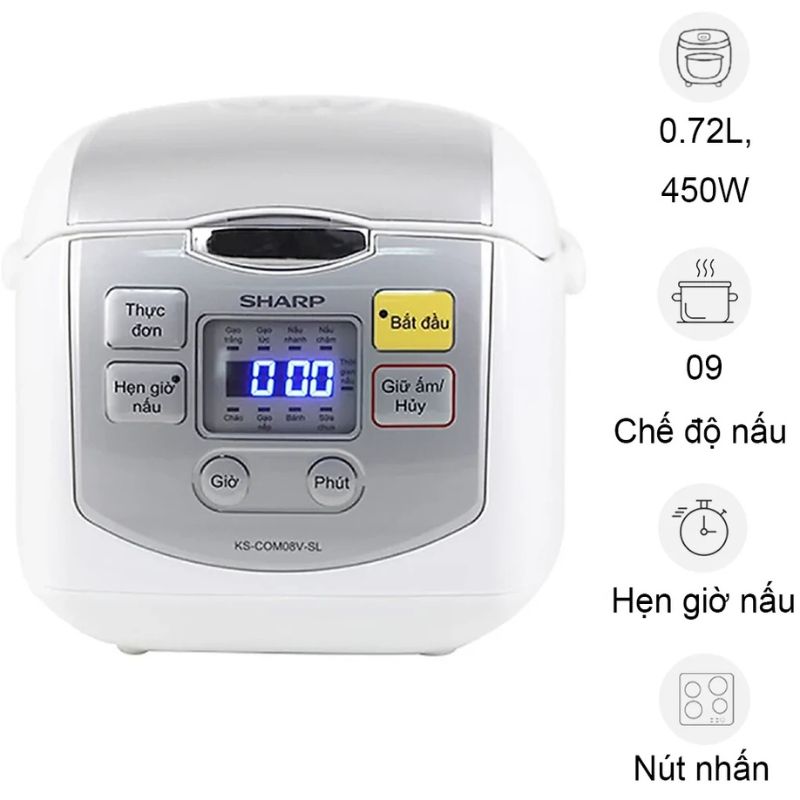 Nồi cơm điện tử Sharp KS-COM08V-SL 0.72 Lít 3 Nồi cơm điện tử Sharp KS-COM08V-SL 0.72 Lít