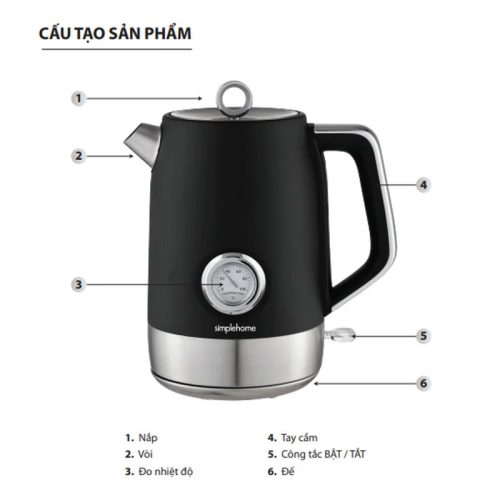 Bình đun siêu tốc Simplehome T-9020T 1.7 Lít 8 Cấu tạo bình đun siêu tốc Simplehome T-9020T 1.7 Lít