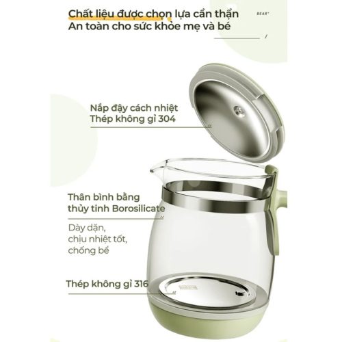 Bình đun Và Hâm Nước Pha Sữa Bear TNQ-D12W7 8 Chất Liệu Bình đun Và Hâm Nước Pha Sữa Bear TNQ-D12W7