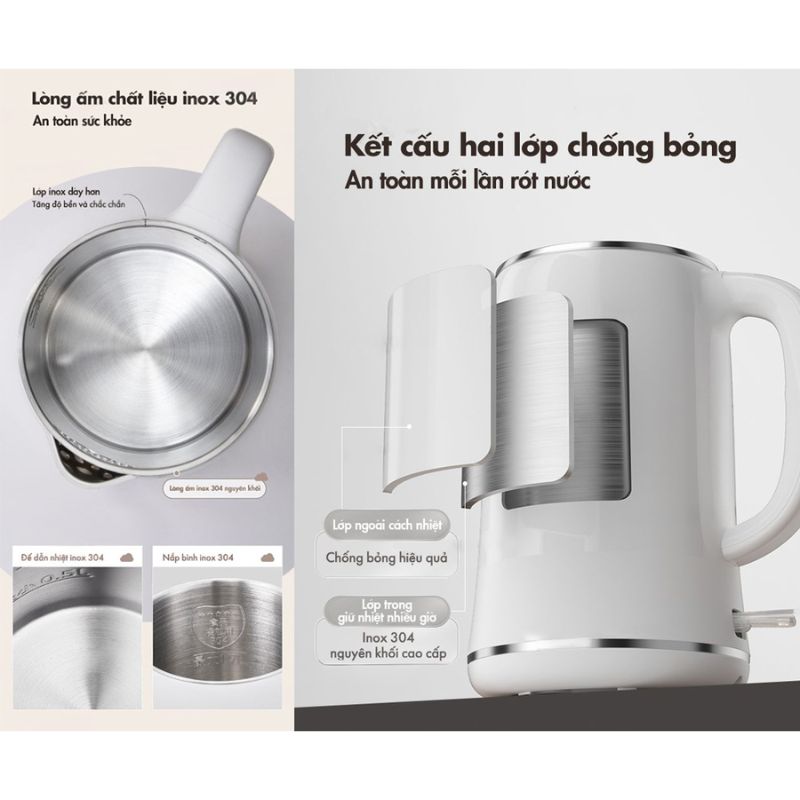Bình đun Nước Bear ZDH-D17K2 1.7 Lít 6 Kết cấu bình đun Nước Bear ZDH-D17K2 1.7 Lít
