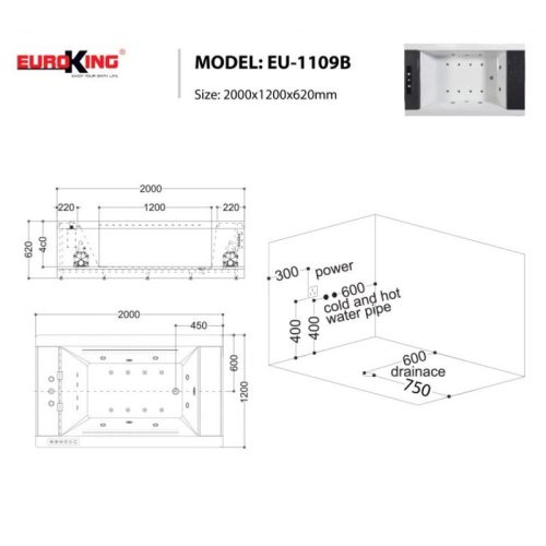 Bồn tắm massage EuroKing EU-1109B 7 Kích thước bồn tắm massage EuroKing EU-1109B