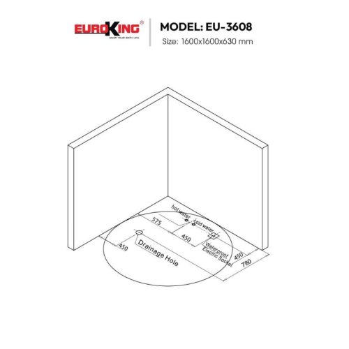 Bồn tắm massage Euroking EU-3608 7 Kích thước bồn tắm massage Euroking EU-3608