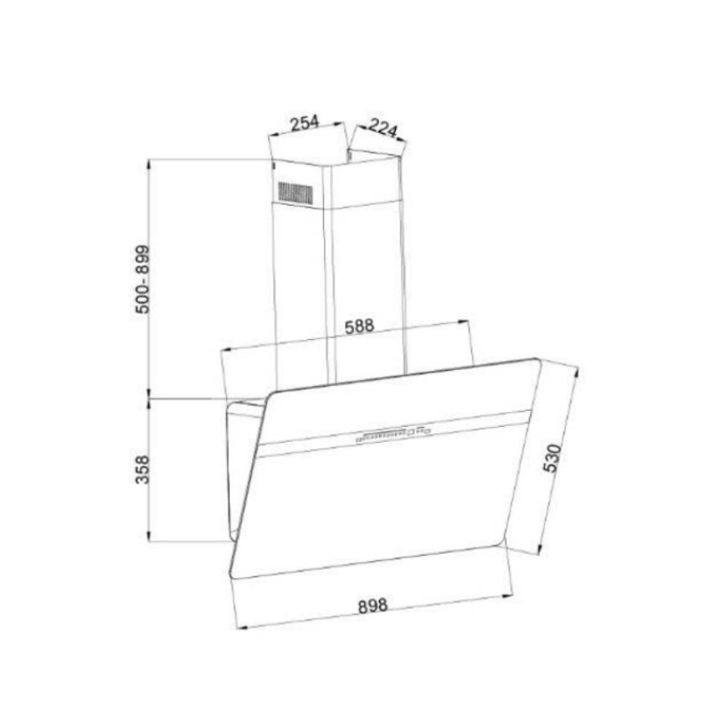 Máy hút mùi áp tường GrandX GX H90S86G 4 Kích thước máy hút mùi áp tường GrandX GX H90S86G