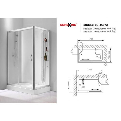 Phòng tắm vách kính Euroking EU-4507A 900mm 5 Kích thước phòng tắm vách kính Euroking EU-4507A 900mm