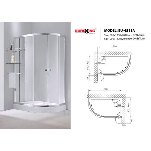 Phòng tắm vách kính Euroking EU-4511A 800mm 5 Kích thước phòng tắm vách kính Euroking EU-4511A 800mm