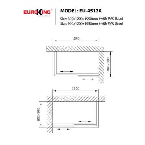 Kích thước phòng tắm vách kính Euroking EU-4512A