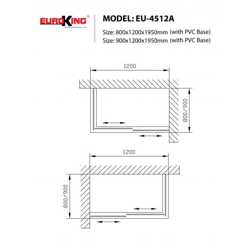 Phòng tắm vách kính EuroKing EU-4512A 800mm 5 Kích thước phòng tắm vách kính EuroKing EU-4512A 800mm