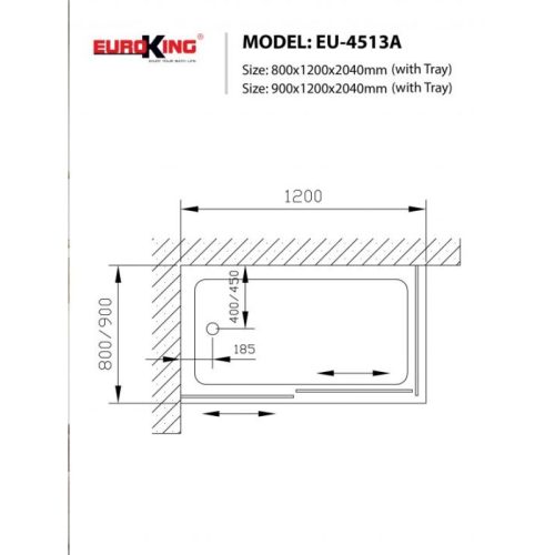 Phòng tắm vách kính EuroKing EU-4513A 800mm 7 Kích thước phòng tắm vách kính EuroKing EU-4513A 800mm