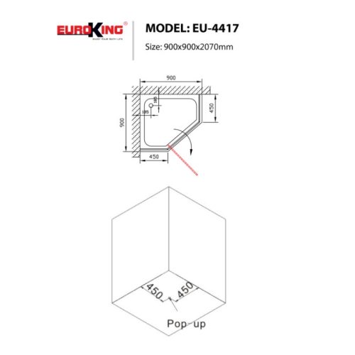 Phòng tắm vách kính EuroKing EU-4528 900mm 5 Kích thước phòng tắm vách kính EuroKing EU-4528 900mm