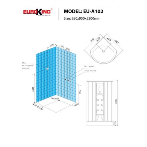 Phòng xông hơi Euroking EU-A102 White 7 Kích thước phòng xông hơi Euroking EU-A102 White