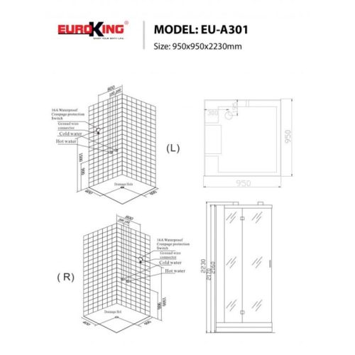 Phòng xông hơi Euroking EU-A301 5 Kích thước phòng xông hơi Euroking EU-A301