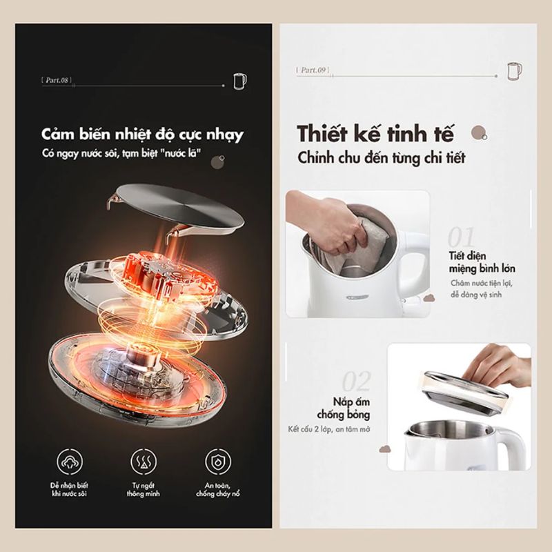 Bình đun Nước Bear ZDH-D17K2 1.7 Lít 5 Thiết kế bình đun Nước Bear ZDH-D17K2 1.7 Lít