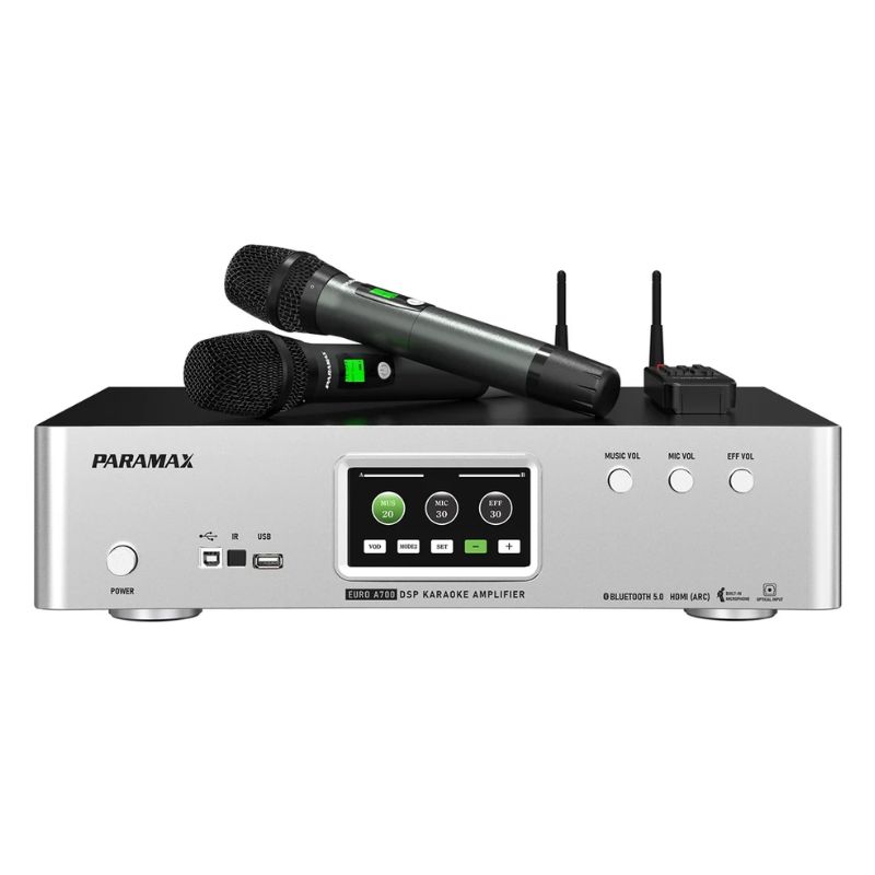 Amply Karaoke Tích Hợp Vang Số Và Micro Không Dây Paramax EURO A700 (Silver) 2 Amply Karaoke Tích Hợp Vang Số Và Micro Không Dây Paramax EURO A700 (Silver)