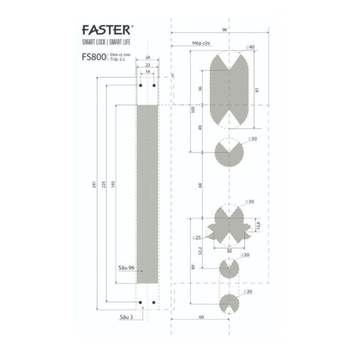 Kích thước khóa thông minh Faster FS800-BL