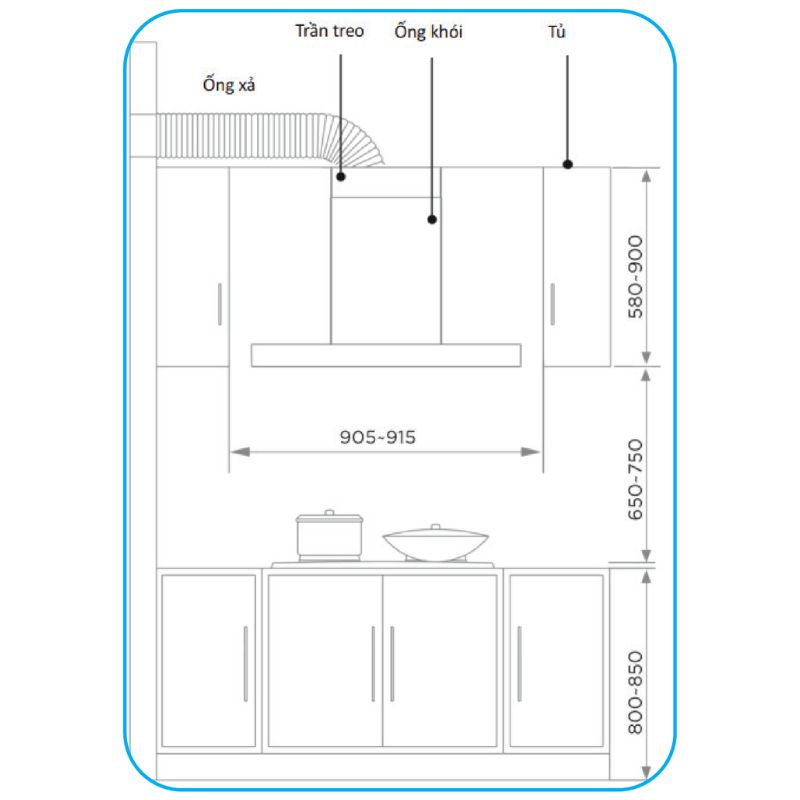 Máy hút mùi Midea MH90B82ET21BG-VN 5 Kích thước máy hút mùi Midea MH90B82ET21BG-VN