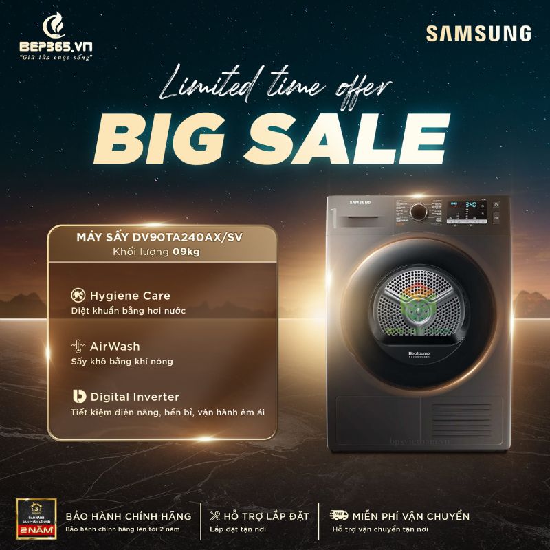 Máy Sấy Bơm Nhiệt Samsung 9 Kg DV90TA240AX/SV 3 Big sale Máy Sấy Bơm Nhiệt Samsung 9 Kg DV90TA240AX/SV