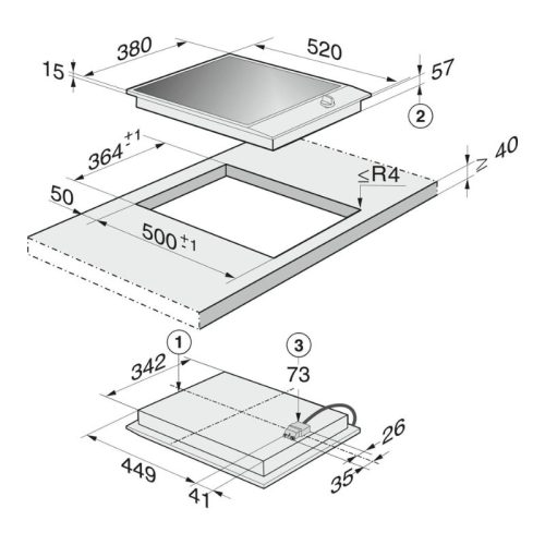Bếp điện Domino Miele 2 vùng nấu CS 1222 I lắp âm 6 Kích thước bếp điện Domino Miele 2 vùng nấu CS 1222 I lắp âm