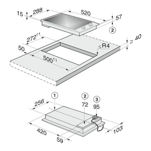 Bếp hồng ngoại Domino Miele 2 vùng nấu CS 1112 E lắp âm 7 Kích thước bếp hồng ngoại Domino Miele 2 vùng nấu CS 1112 E lắp âm
