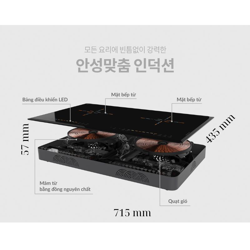 Bếp từ đôi Hawonkoo CEH-227-II 6 Kích thước bếp từ đôi Hawonkoo CEH-227-II