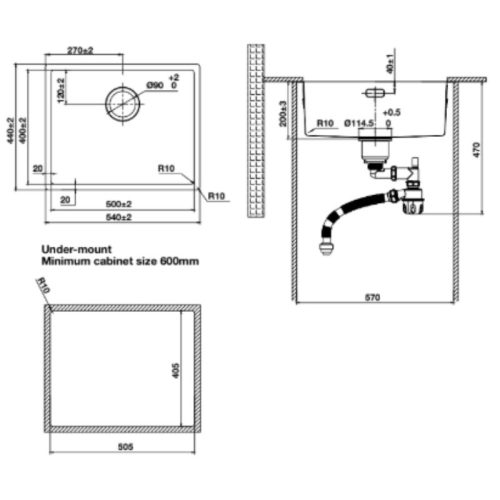 Chậu rửa bát Hafele R10 HS25-SSN1S-540 567.24.480 Titan 7 Kích thước chậu rửa bát Hafele R10 HS25-SSN1S-540 567.24.480 Titan