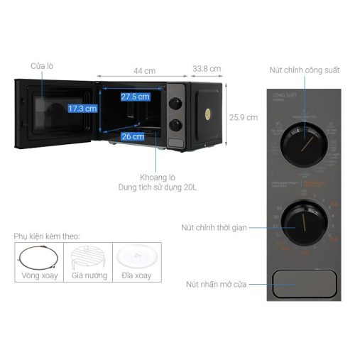 Lò vi sóng Toshiba MM2-MG20PE(BM)VN 7 Kích thước lò vi sóng Toshiba MM2-MG20PE(BM)VN