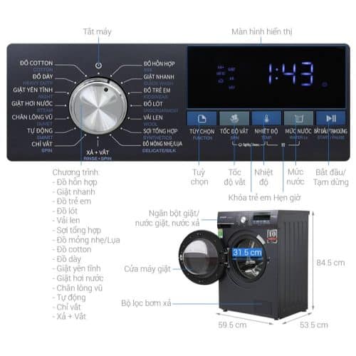 Máy giặt Sharp Inverter 9 kg ES-FM90CB-SB 7 Kích Thước Máy giặt Sharp Inverter 9 kg ES-FM90CB-SB