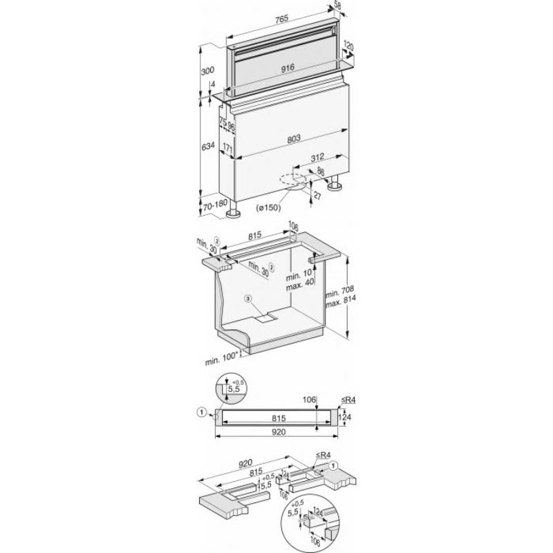 Máy hút mùi âm bàn Miele DAD 4841 5 Kích thước máy hút mùi âm bàn Miele DAD 4841