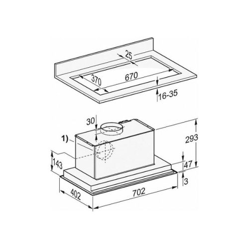 Kích thước máy hút mùi âm trần Miele DA 2578-70cm